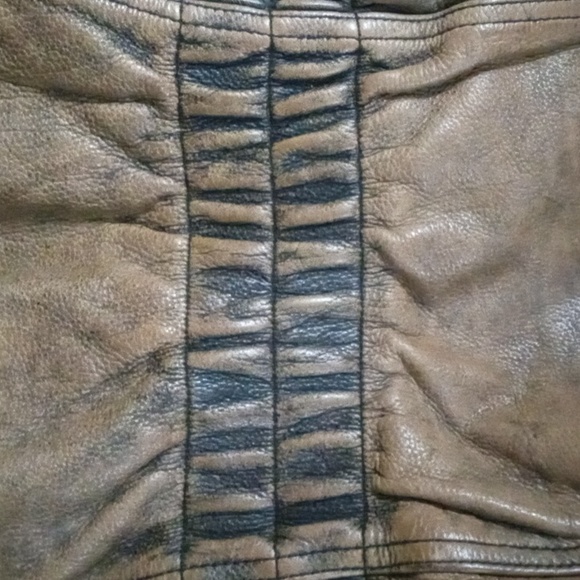 CMM VINTAGE DISTRESSED BELTED 100% LEATHER JACKET LARGE BROWN/TAN - Picture 7 of 13